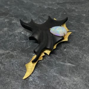 3 Belles d'été Ebène Pendentif, or 750, bois d'ébène, opale